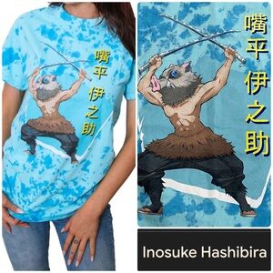 Inosuke Demon Slayer Blue Tie Dye Cotton Tee 🔥 Size Medium - Unisex - Brand New